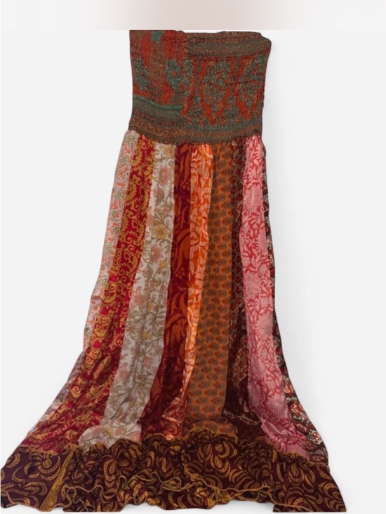 EARTHBOUND Dresses & Skirts - EARTHBOUND Multicolor Patchwork Strapless Maxi in Orange, Red & Teal